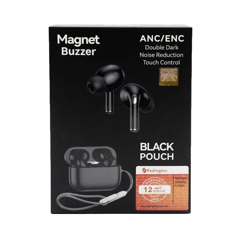 Magnet Buzzer Wireless Earbuds - Black Pouch | ANC/ENC Double Noise Reduction, Touch Control, Bluetooth Earphones